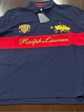 Ralph Lauren Navy Polo with Red Neck Tape and Yellow Label